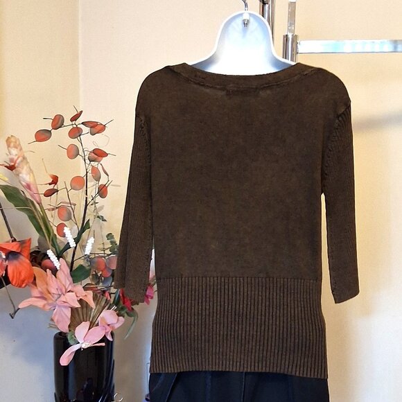 NWT Dark Brown 3/4 Sleeves Cardigan Knitwear Lightweight Ladies Sweater - Picture 8 of 8